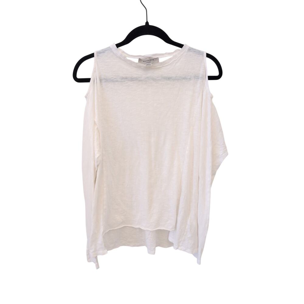 AllSaints White Aino Cold Shoulder Tee Long Sleeve size XS 100% cotton